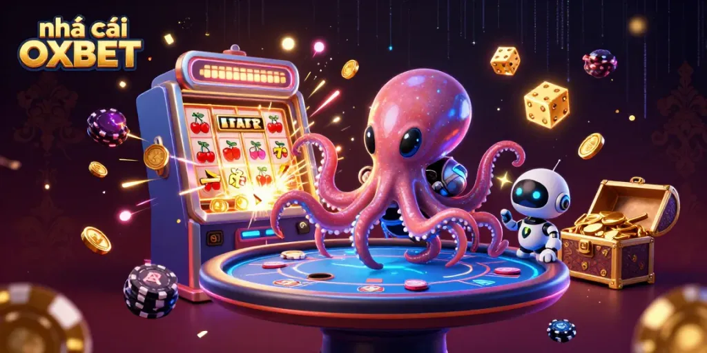 Play exciting games at nhà cái OXBET with a vibrant alien casino scene filled with action.