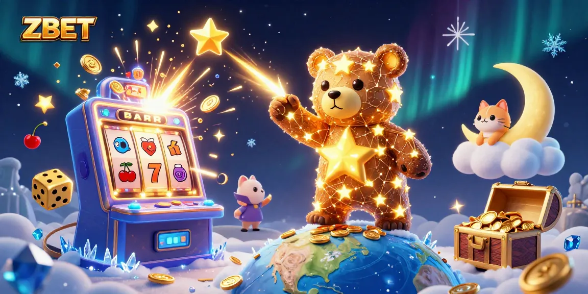 ZBET captivates players with a vibrant 3D slot machine jackpot explosion in a cosmic scene.