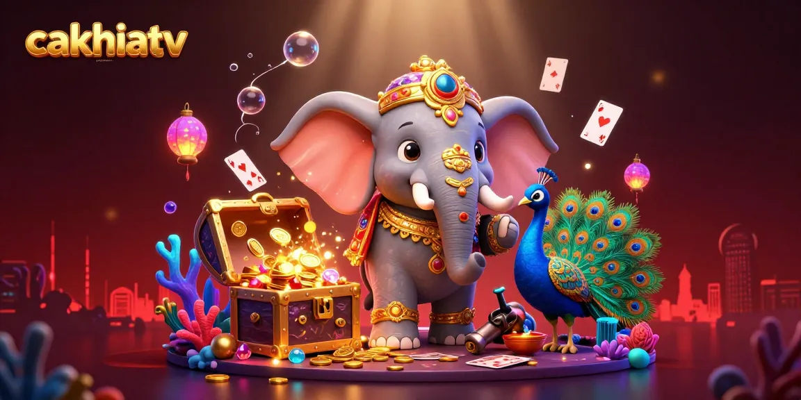 CakhiaTV offers vibrant, high-quality streaming of sports, with dynamic gameplay elements like floating cards and treasure.