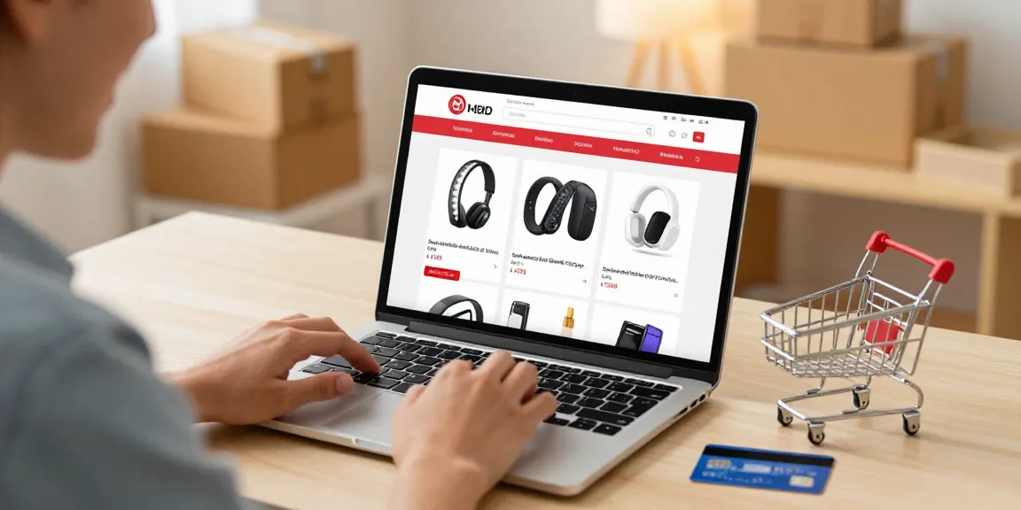 A person enjoying online shopping for banda led, showcasing e-commerce best deals in a cozy home environment.