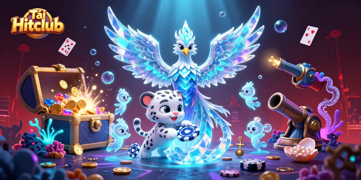 Experience the thrill and excitement with Tải Hitclub, showcasing vibrant casino elements and captivating characters.