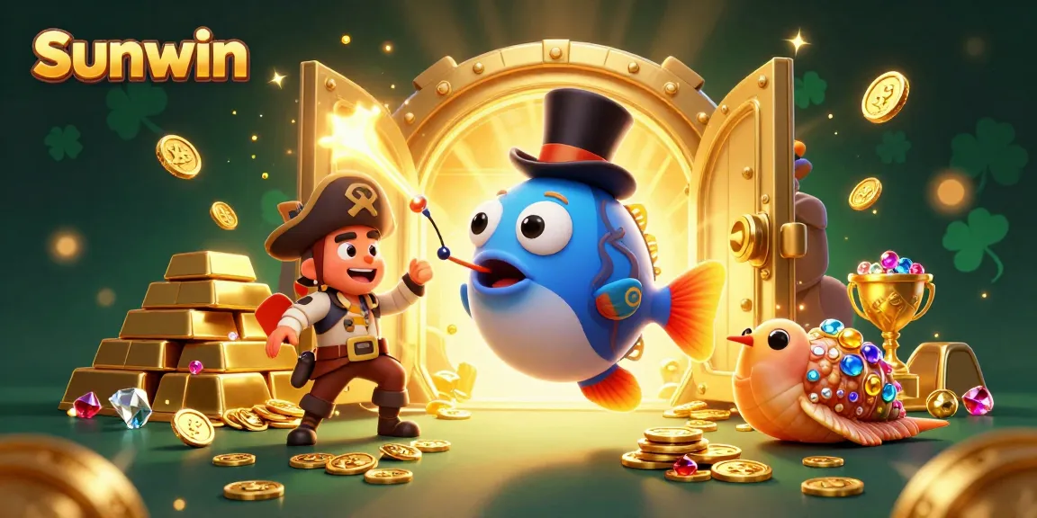 Sunwin offers thrilling moments with its vibrant casino-themed illustration featuring festive treasure.