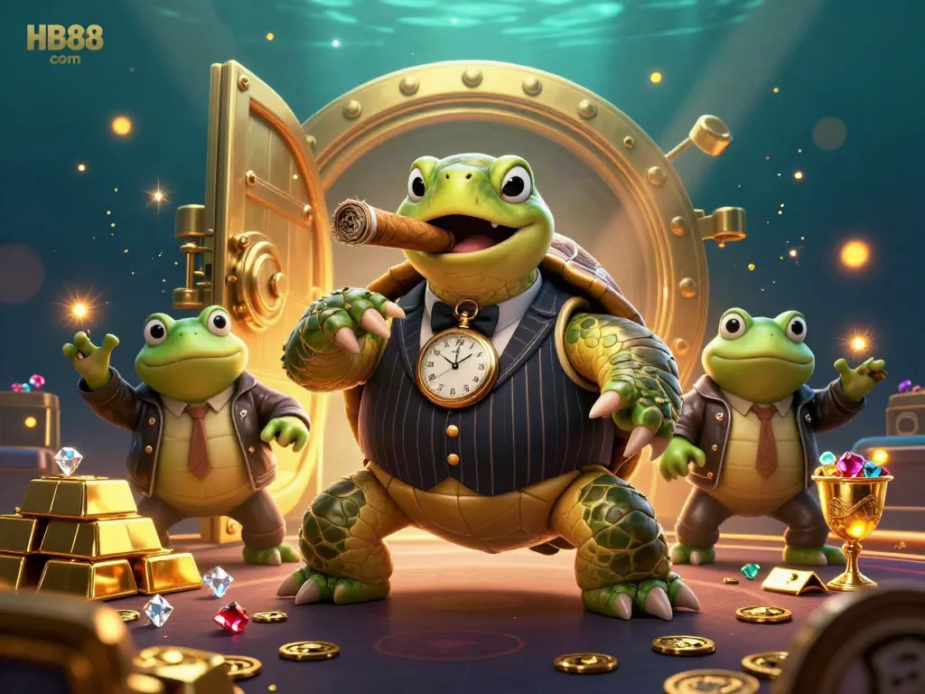 Experience the thrill of HB88 com with a vibrant casino-themed scene featuring cartoon characters and glittering treasures.