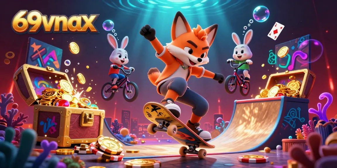 Experience thrilling gameplay at 69vnax with vibrant visuals of foxes and rabbits at a dazzling casino.