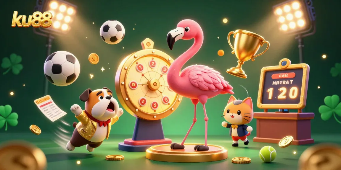 ku88 showcases thrilling gameplay with an animated flamingo host and exciting sports elements