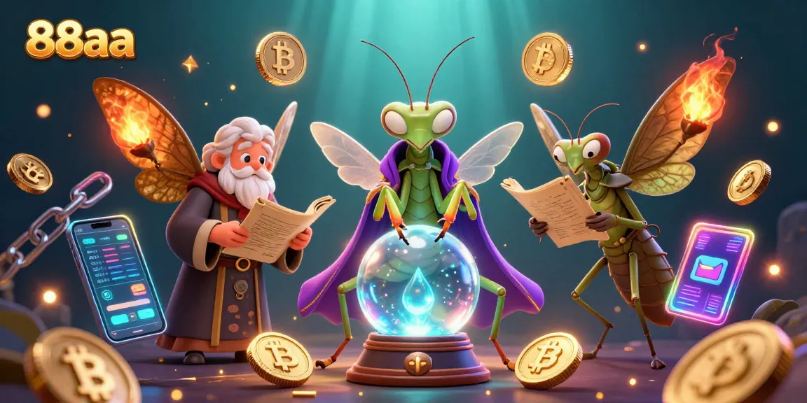 Experience fortune telling with 88aa in a vibrant crypto-themed casino illustration.