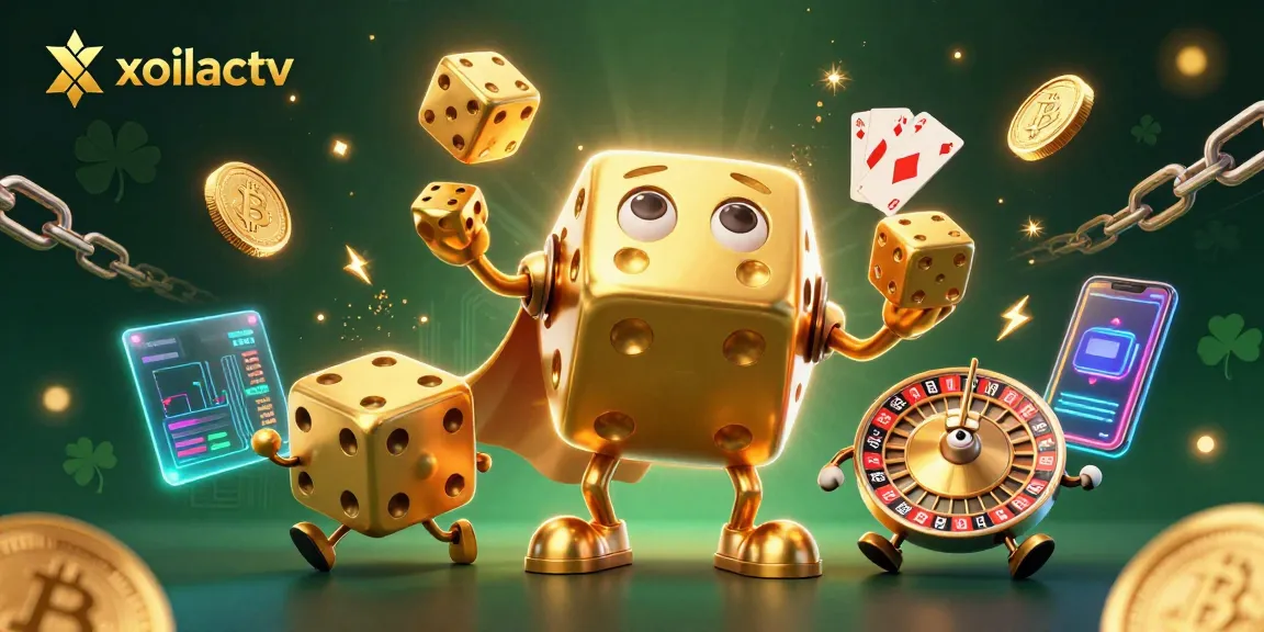 Engage with xoilactv's exciting online gambling scene featuring dynamic golden dice and cryptocurrency elements.