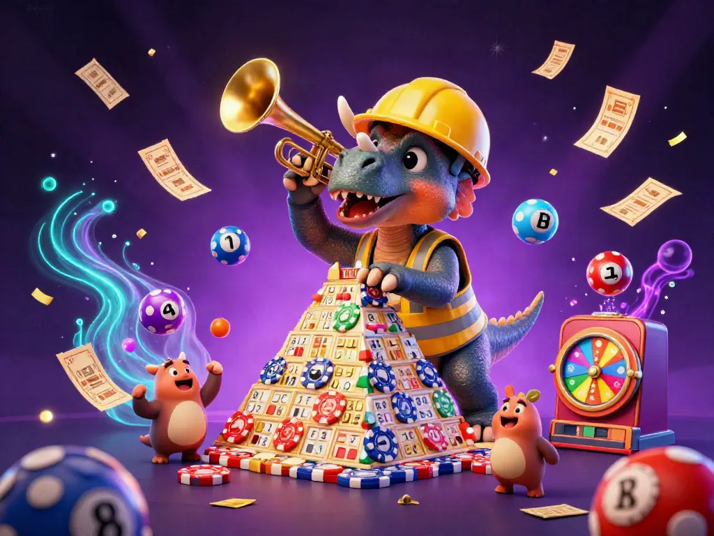 SUNWIN casino scene with a triceratops and lottery elements providing a festive gaming atmosphere.