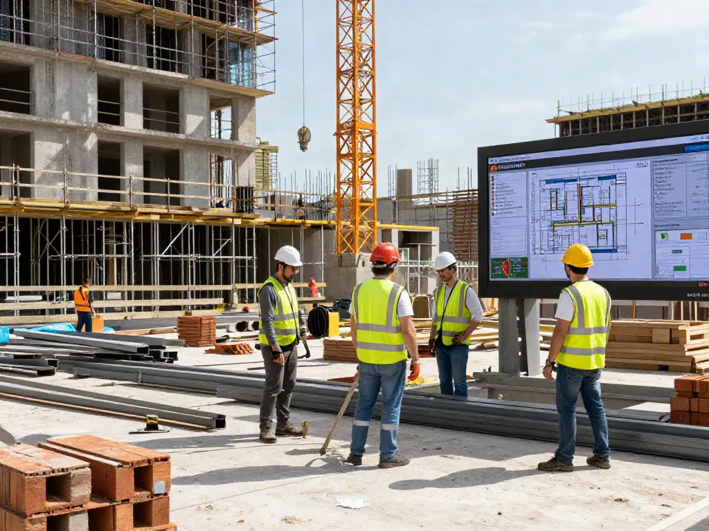 Baufirma Wien bei der aktiven Zusammenarbeit auf einer Baustelle in Wien mit Bauarbeitern.