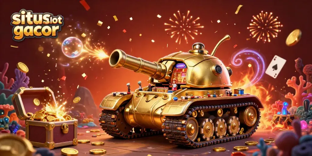 Experience the thrill of situs slot gacor with a vibrant 3D casino scene featuring a golden beetle tank.