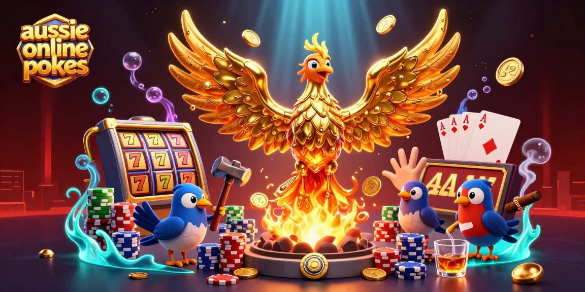 Aussie online pokies phoenix showcases spinning reels and fast payouts in a vibrant casino scene.