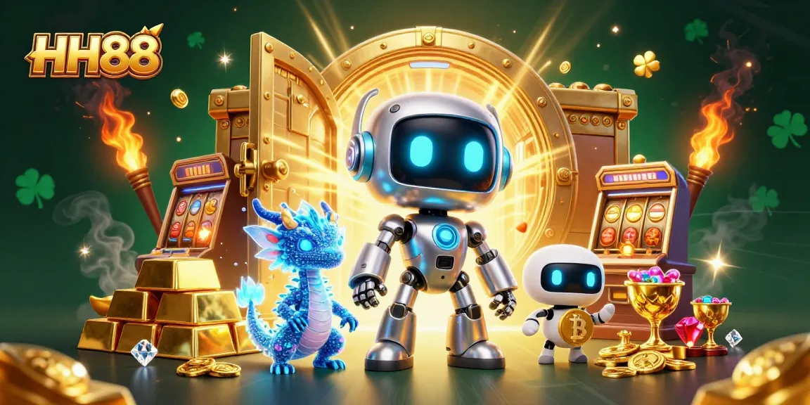 Experience the vibrant world of HH88 as the captivating robot mascot and AI dragon showcase thrilling casino excitement.