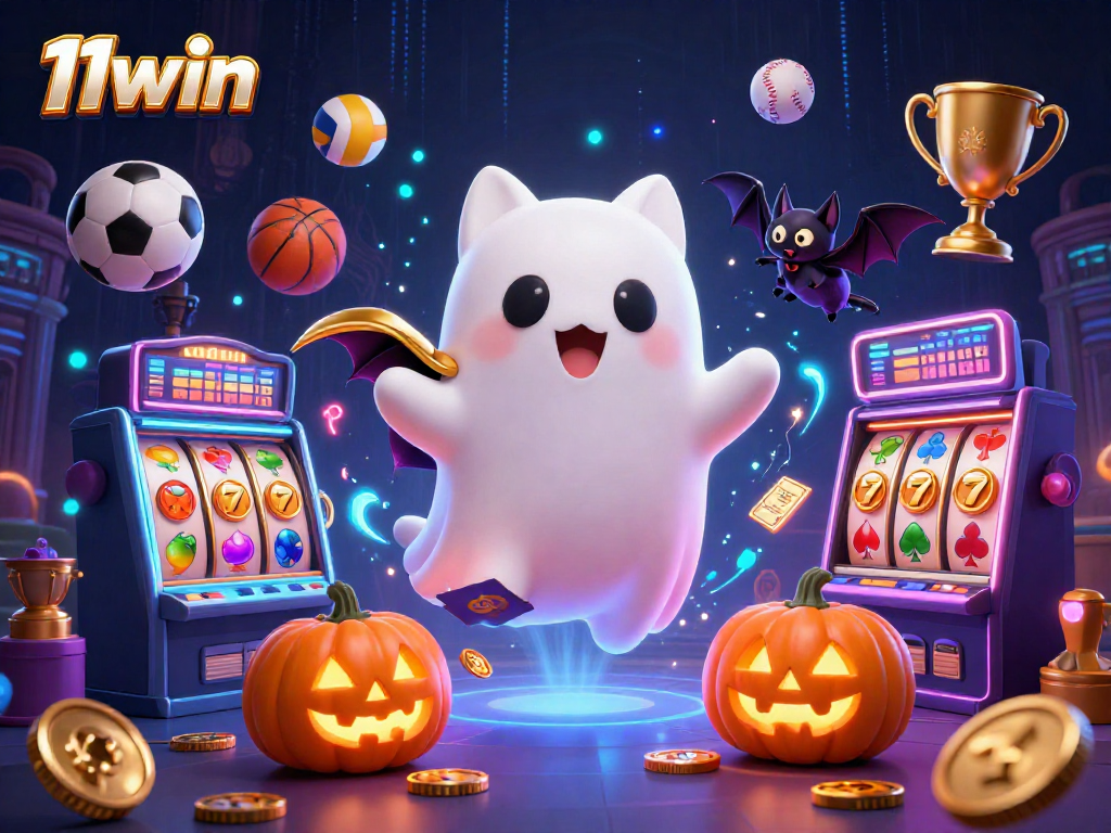Experience thrilling slots at 11win with a friendly ghost cat and exciting casino elements.