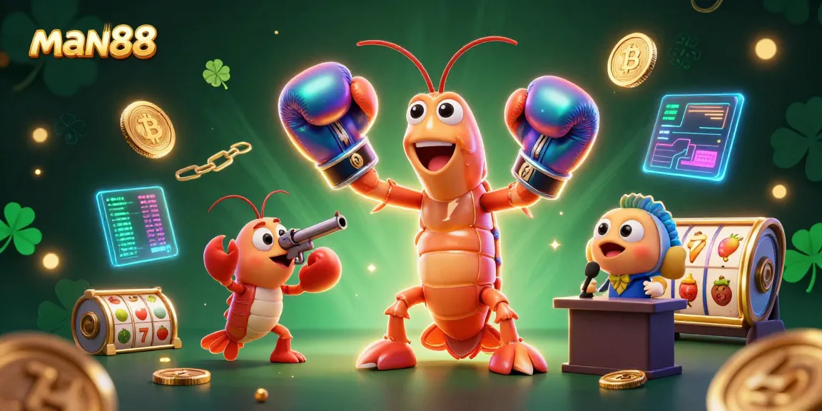 Experience thrilling gameplay at man88 with vibrant 3D characters and crypto elements in a casino setting.