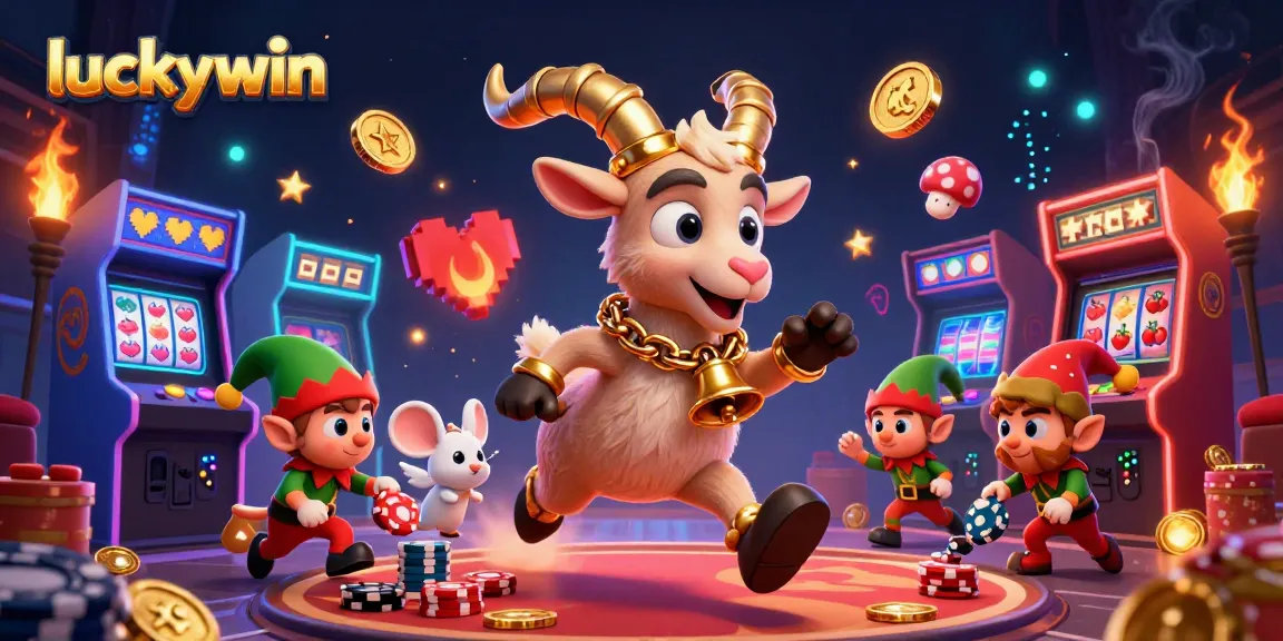 Interact with luckywin's holiday-themed casino featuring dynamic characters and vibrant gaming elements.