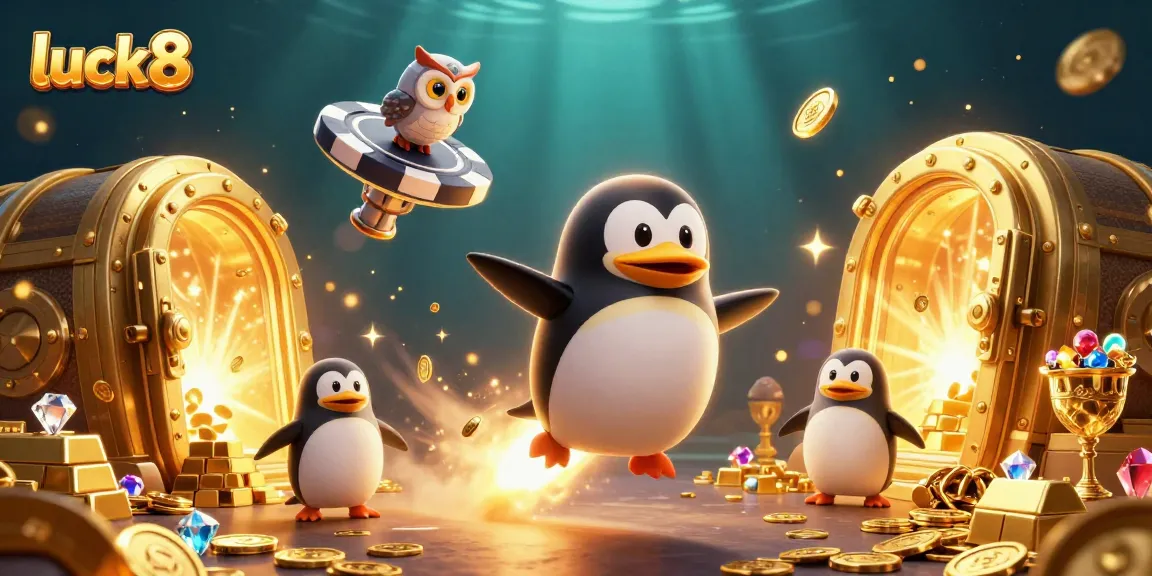 Experience the excitement of luck8 with a golden penguin at a casino-themed space adventure.
