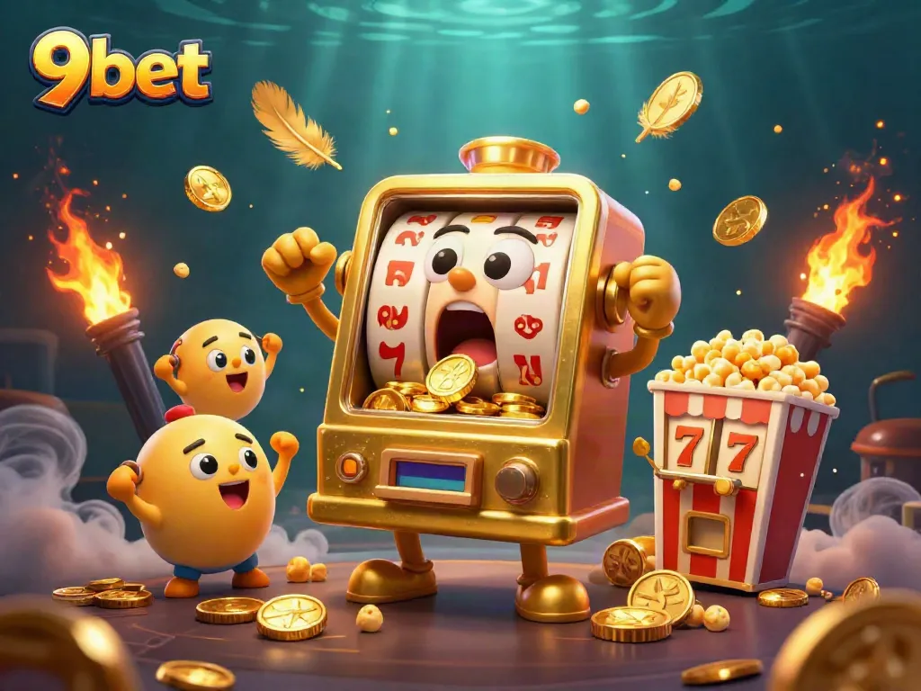 Experience the thrill of 9bet's winning moments with a vibrant slot machine jackpot scene.