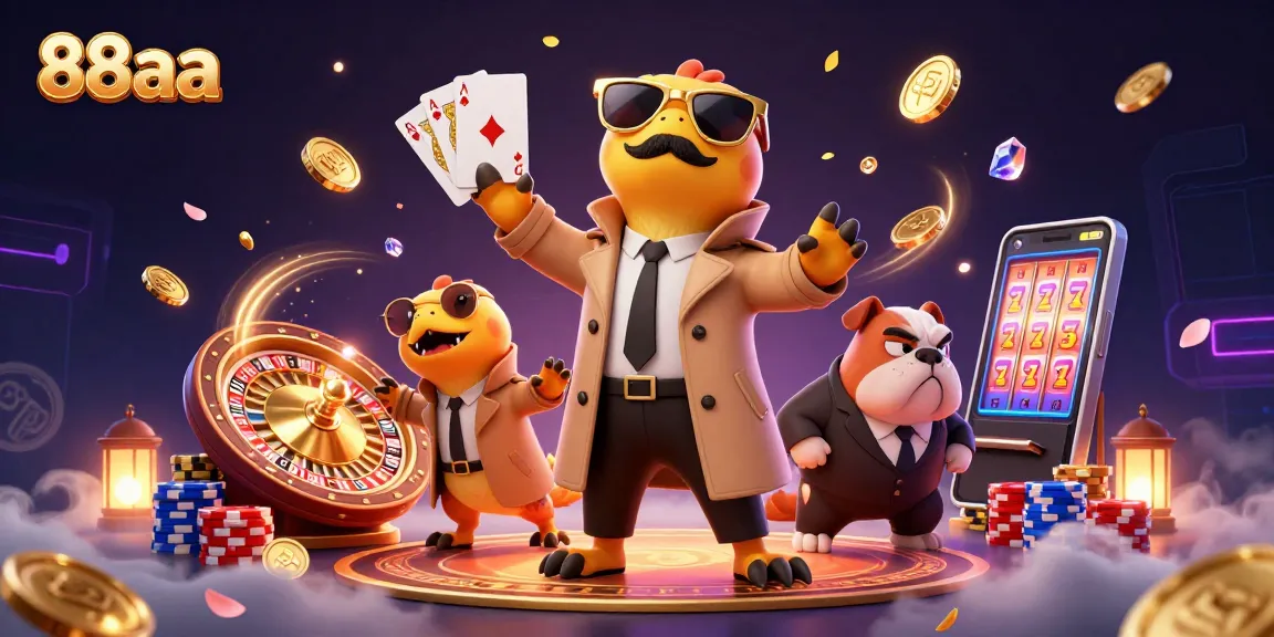 Experience thrilling gambling at 88aa with three raptors disguised, vibrant casino elements around.