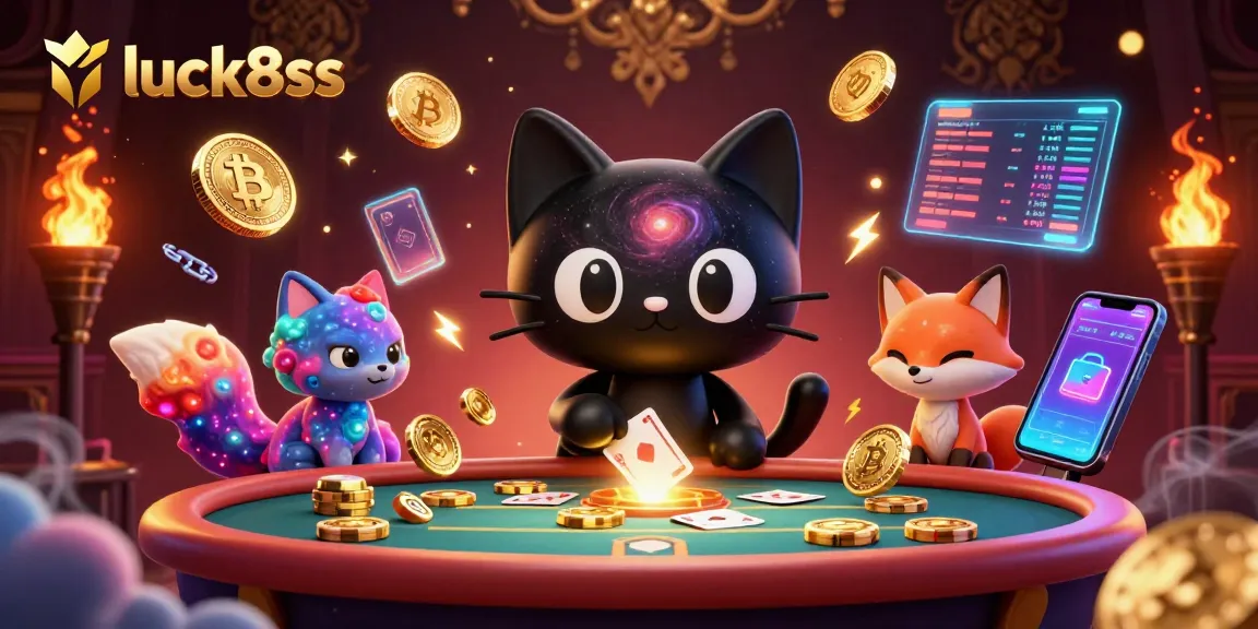 Experience luck8ss in a vibrant cosmic casino scene with dynamic 3D characters.