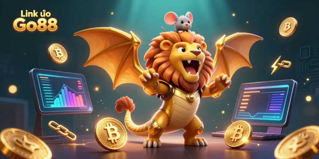 Experience the thrill of winning with Link vào Go88, featuring a vibrant 3D casino scene.