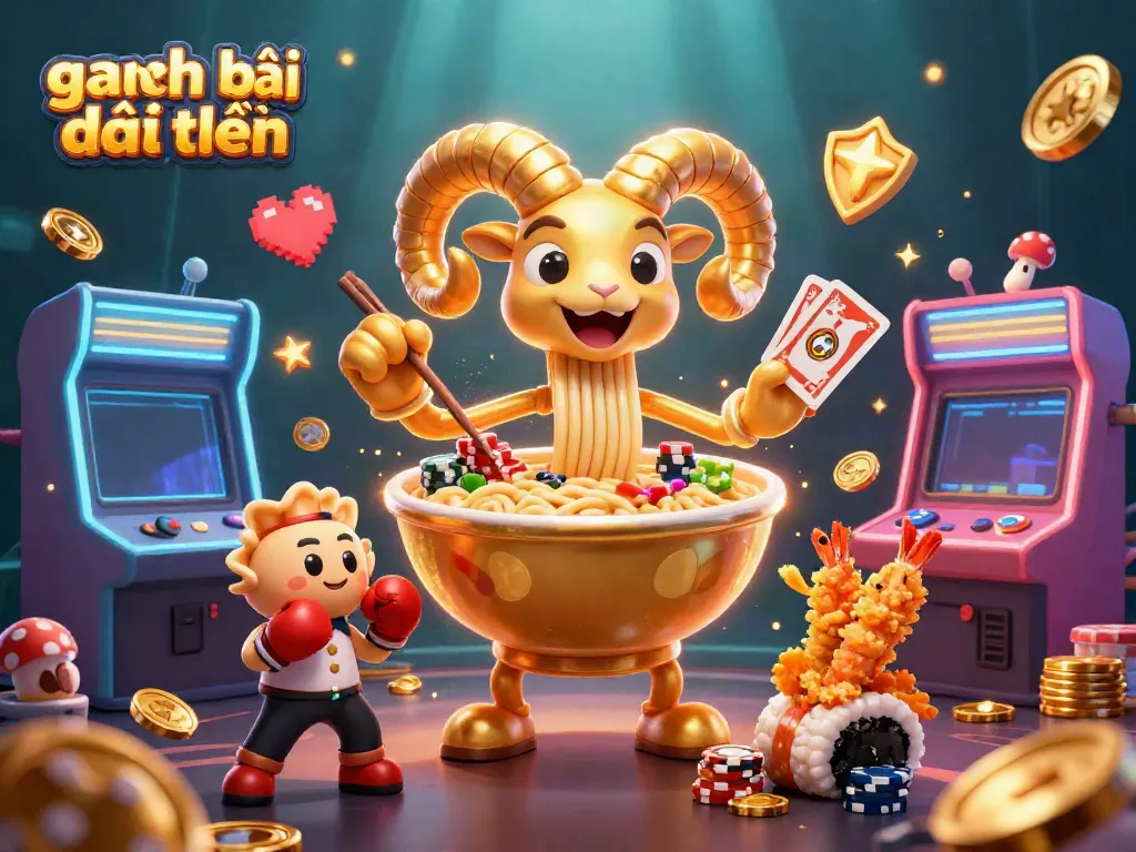 Experience the excitement of game đánh bài đổi thưởng with a vibrant Asian casino-themed 3D illustration featuring lively characters.