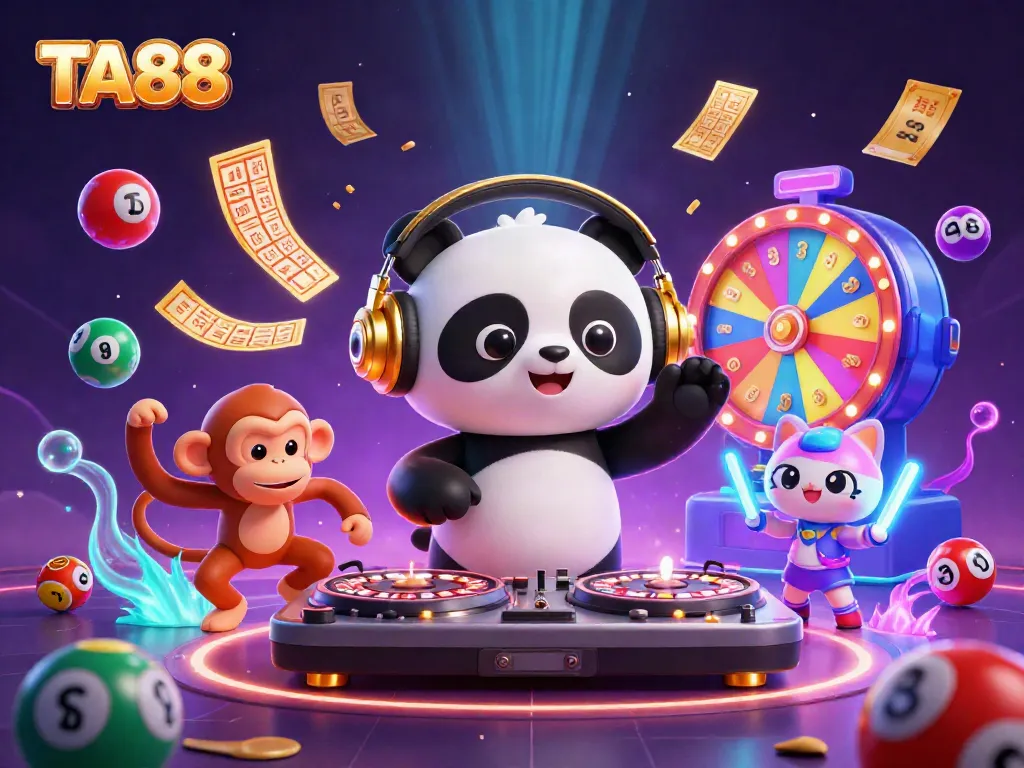 Experience thrilling games on TA88 with a DJ panda, dancing monkey, and colorful lottery balls.
