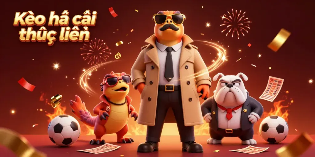Engage in thrilling sports betting with Kèo nhà cái trực tuyến featuring colorful characters and dynamic elements.