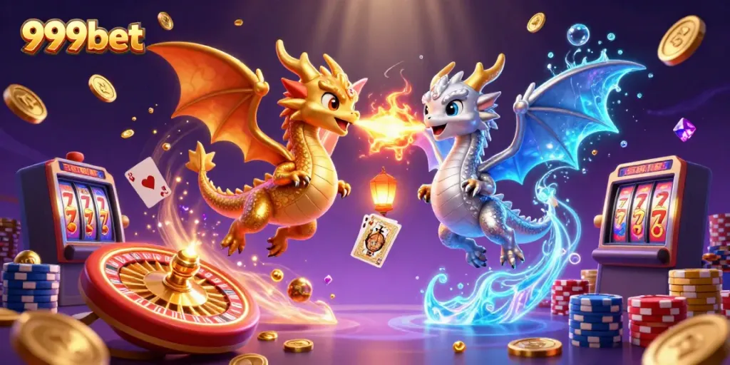 Experience thrilling victories with 999bet featuring majestic dragons in a dynamic casino scene.
