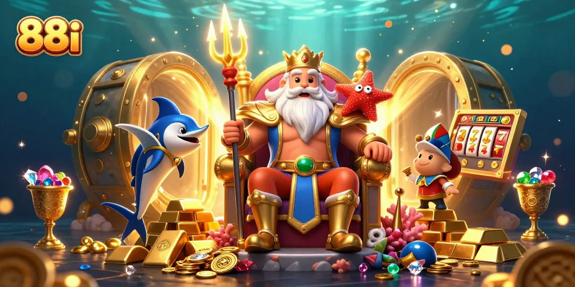 Engage in immersive gaming with 88i's vibrant underwater casino scene featuring slot machine elements.