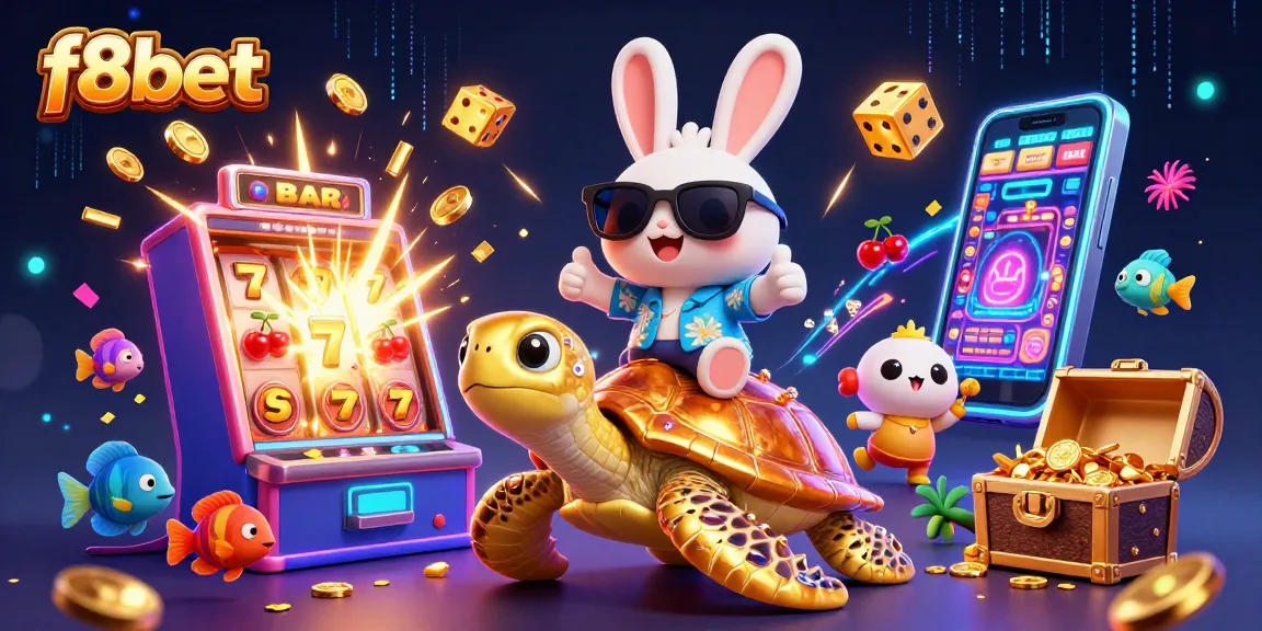 Enter the thrilling world of f8bet with a lucky rabbit and golden turtle amid casino excitement.
