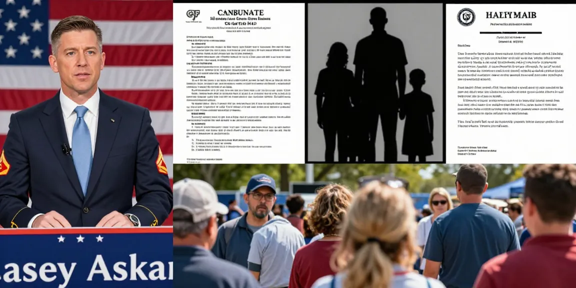 Casey Askar campaign scene contrasting his self-portrayal with documented controversies.
