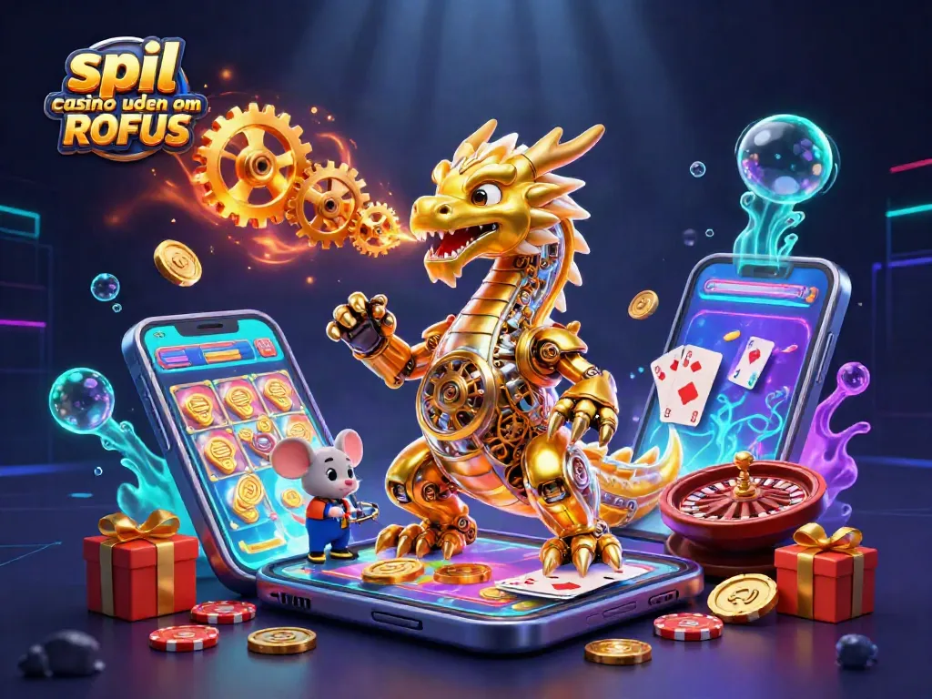 Experience gaming thrills with spil casino uden om ROFUS featuring a golden dragon and slot visuals.