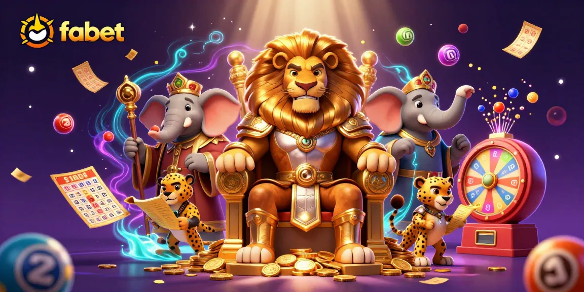 Experience fun with fabet in a colorful 3D casino scene featuring dynamic gambling elements and majestic characters.