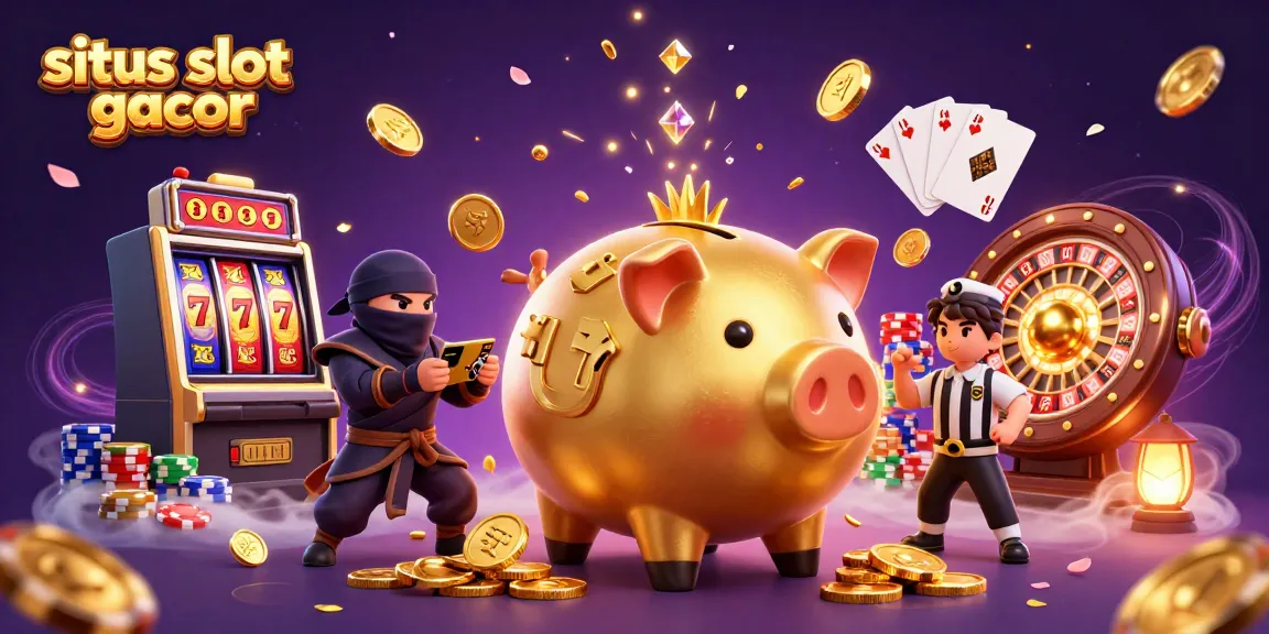 Experience the thrill of situs slot gacor with golden piggy banks, coins, and lively casino elements.