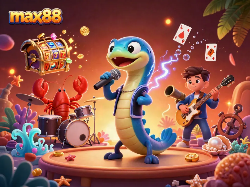 Join the underwater party at max88 with a DJ eel and vibrant casino elements!