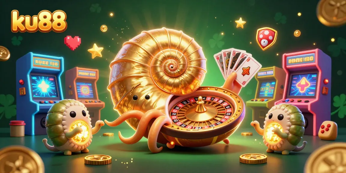 Experience ku88's vibrant casino world with 3D nautilus and glowing arcade elements in dynamic action.