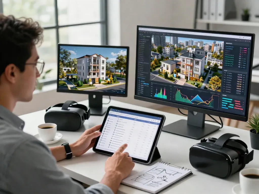 Virtual real estate investment analysis with rokok88 focus, highlighting digital assets and immersive technology.