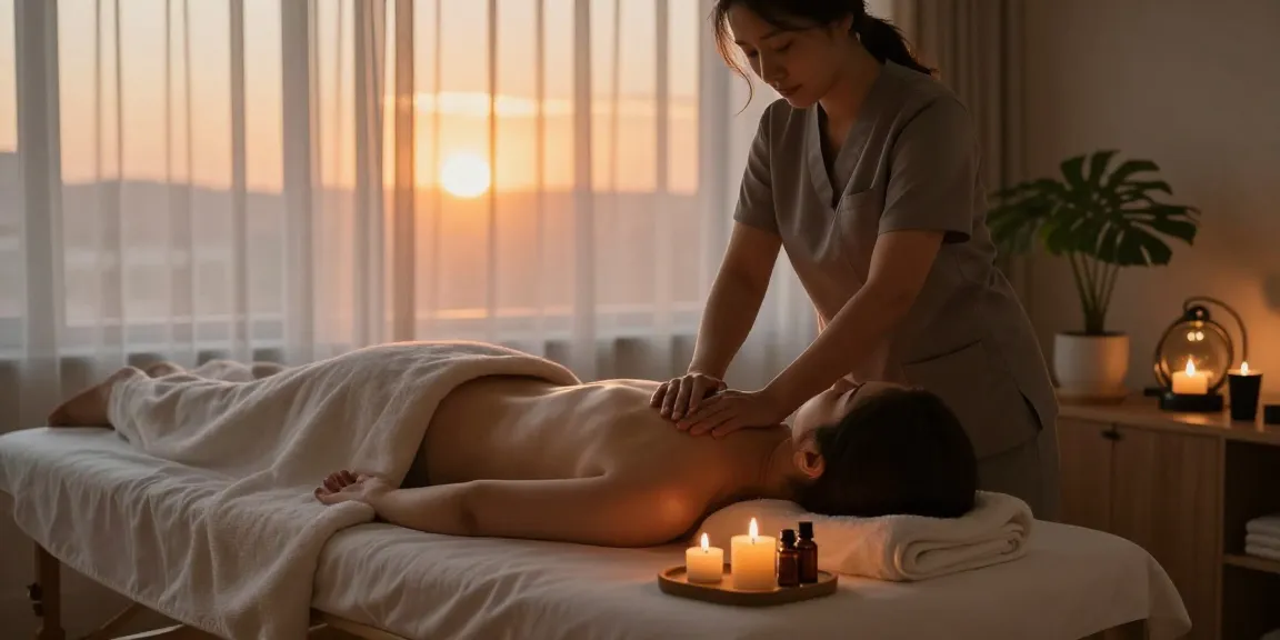 Relaxing 안양출장안마 session in a calming home environment.