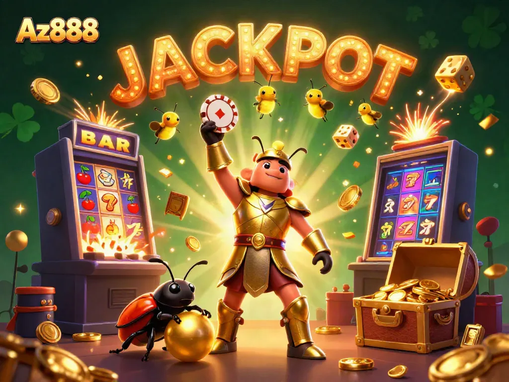 Az888 showcases a victorious betting scene with 3D cartoon hercules beetle in cinematic glory.