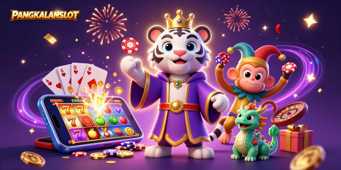 PANGKALANSLOT showcases a vibrant 3D scene with a tiger and monkey in a festive casino atmosphere.