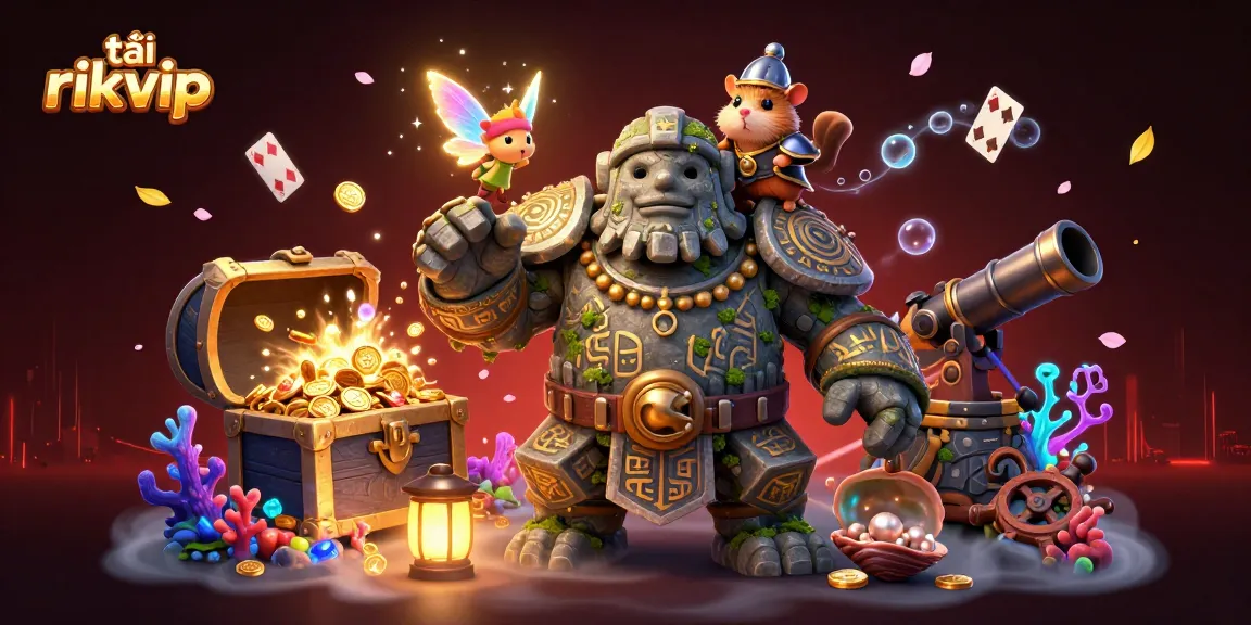 Engage with tải rikvip, showcasing a vibrant casino scene with magical characters and underwater treasures.