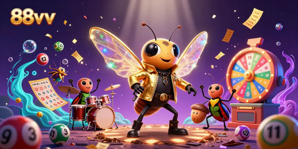 Engage with 88vv’s vibrant lottery scene featuring animated characters and dynamic game elements.