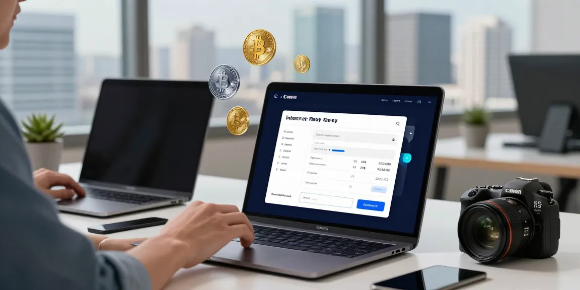 Engaging with the Internet Money wallet on a laptop, showcasing cryptocurrency transactions.