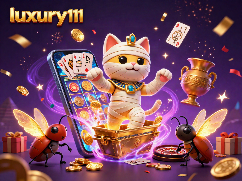 Engage with luxury111 as the Egyptian mummy cat and companion dive into excitement at the pyramid casino.