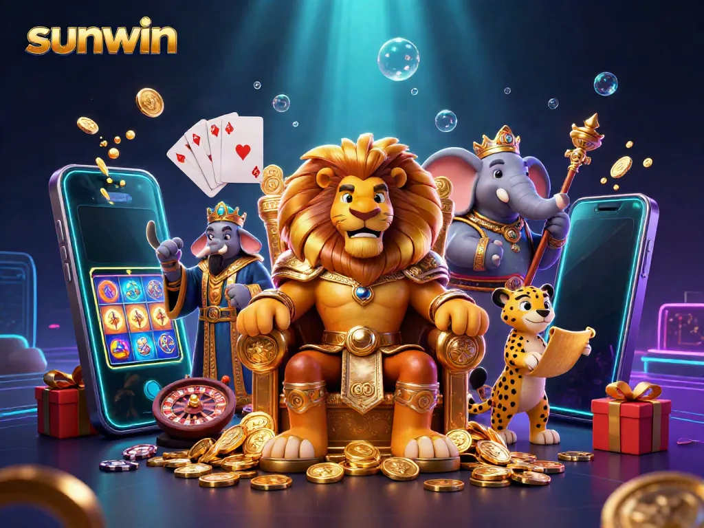 Experience thrilling gameplay with sunwin's vibrant casino elements featuring a lion king and magical treasures.