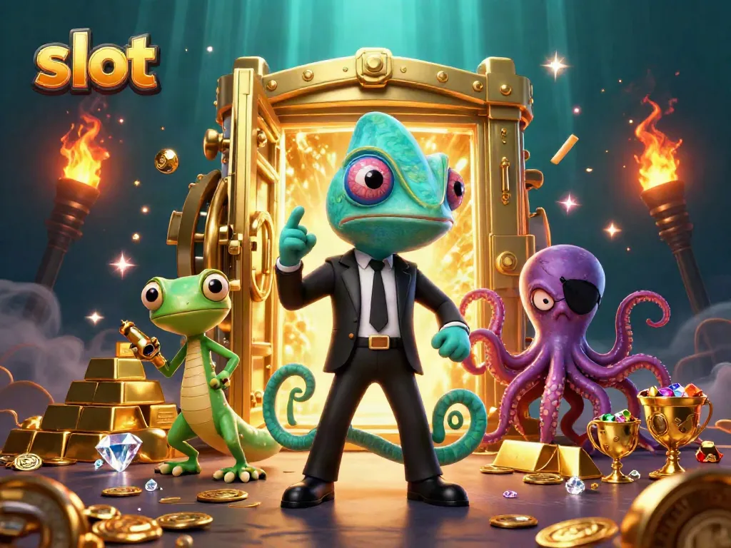 Experience the thrill of slot gaming with vibrant 3D characters and dazzling treasures.