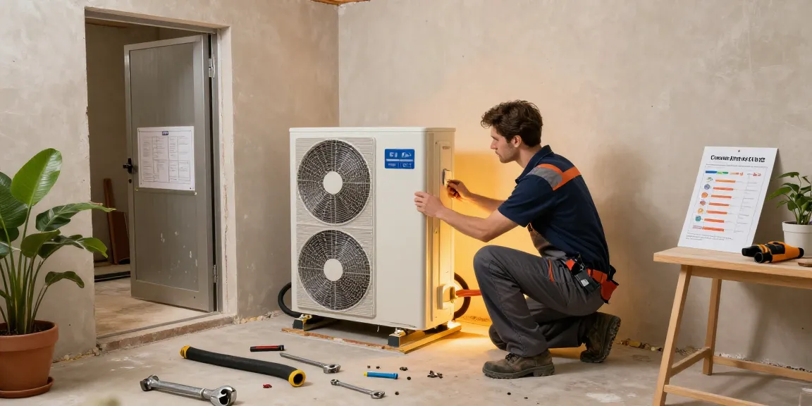 Installation von Geothermie Kosten in modernem Zuhause mit Techniker und Wärmepumpe.