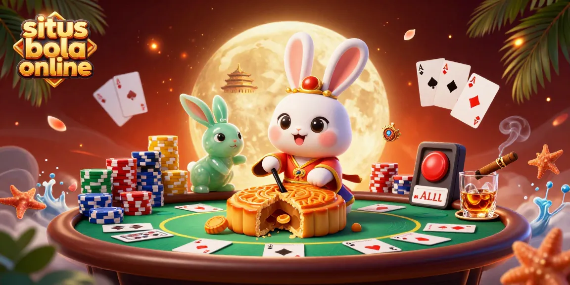 Situs bola online showcases a lively moon rabbit scene with poker chips and vibrant casino elements.