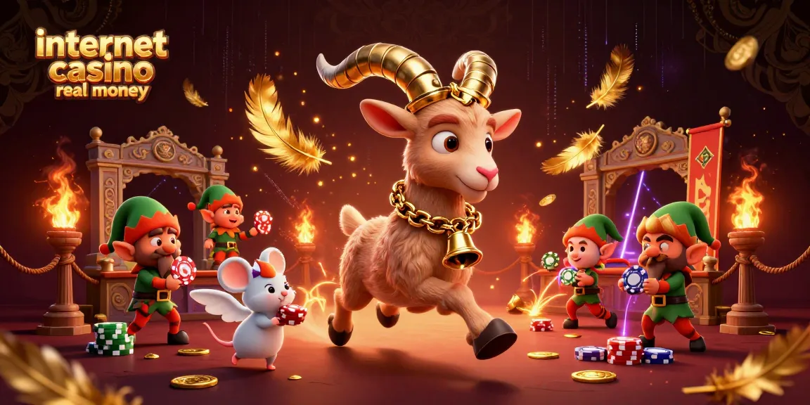 Engage in thrilling games at an internet casino real money with festive characters in a vibrant, chaotic setting.