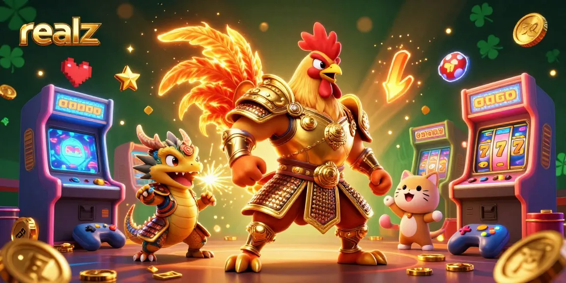 Experience the thrill of realz casino with a dynamic scene featuring warriors and gaming elements.